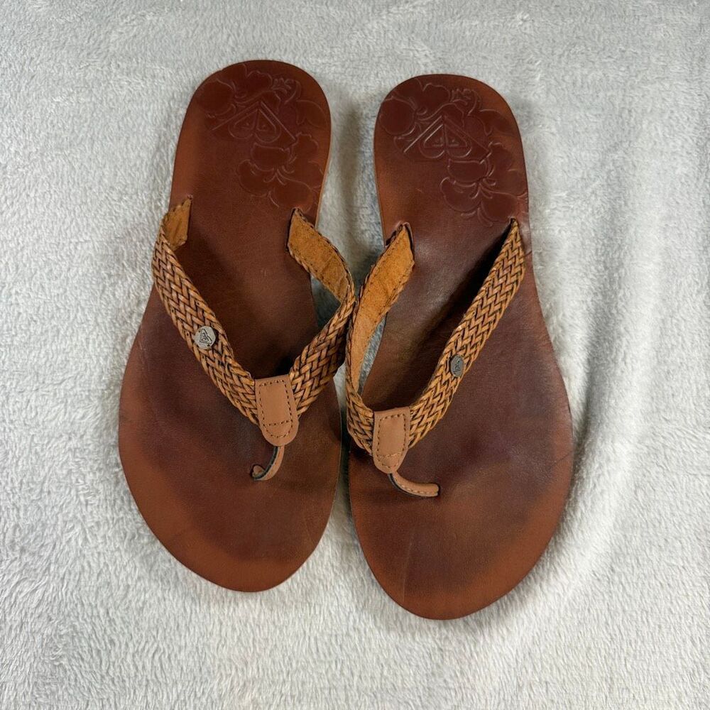 Roxy Lola Braided Faux Leather Flip Flop Sandals Brown Size 9